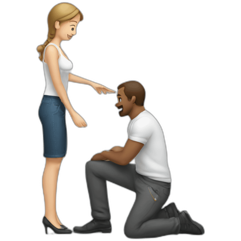 woman on knees helping man with pants zipper emoji