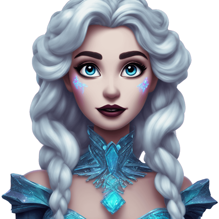 Synthwave Elsa in Lordi style, oil paint, epic eyes, intricate lips, exquisite pose, beautiful, desirable, logical emoji