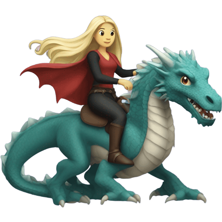 White Woman with long hair riding on a dragon emoji