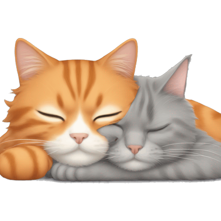 Orange cat and grey cat with long hairs sleeping together  emoji