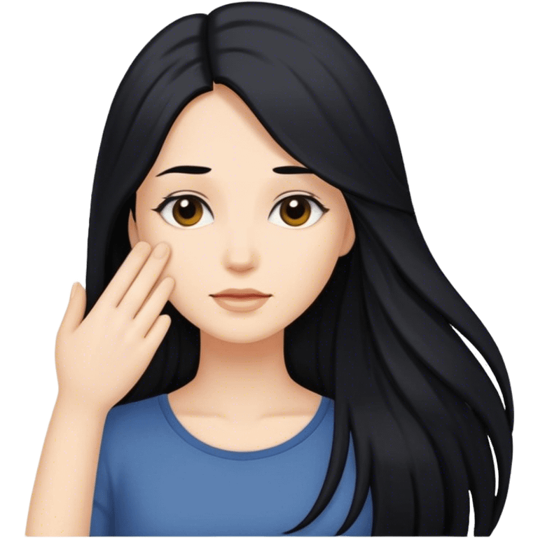 Woman with long black hair, touching hair emoji