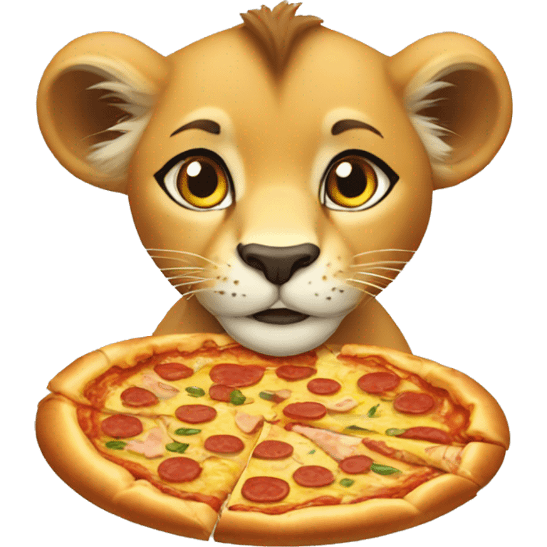 lioness eating pizza emoji