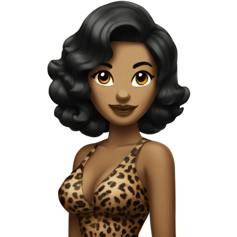 pin-up leopard brown woman with black hair  emoji