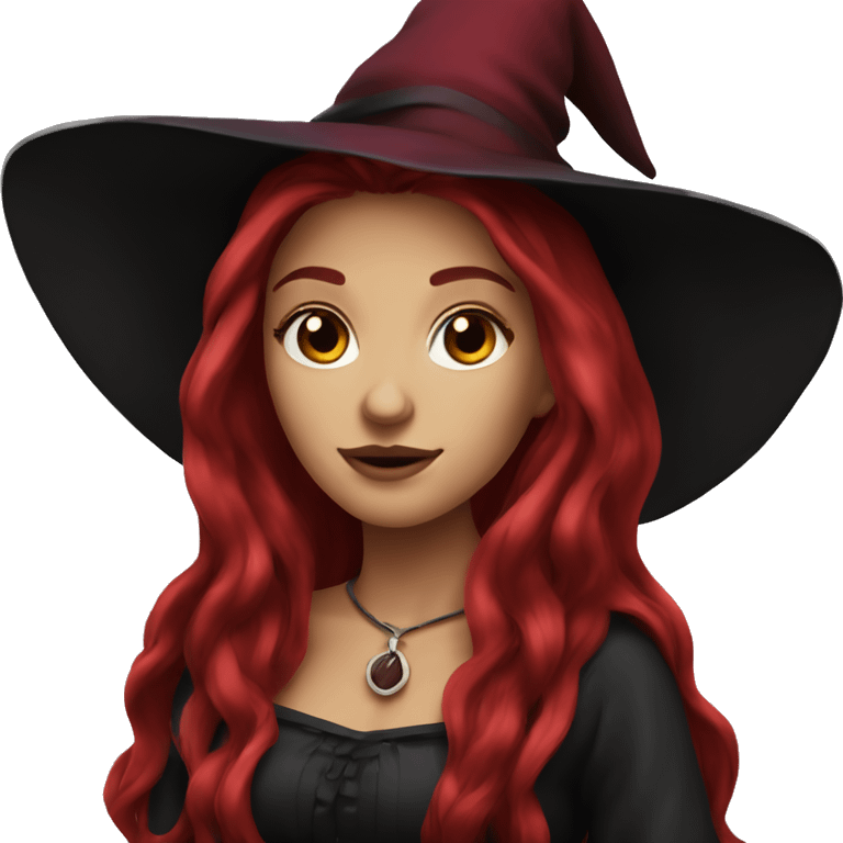 beautiful long haired witch, red, black, burgundy emoji