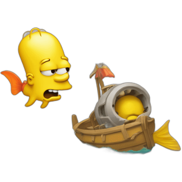 Hommer simpson avec un poisson en feux emoji