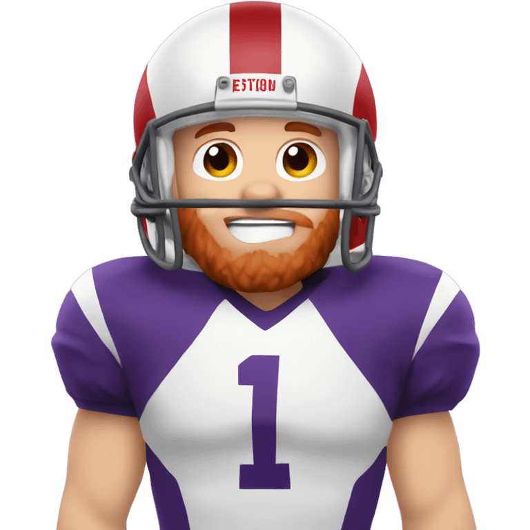 Redhead jesus playing American football wearing purple and silly face emoji