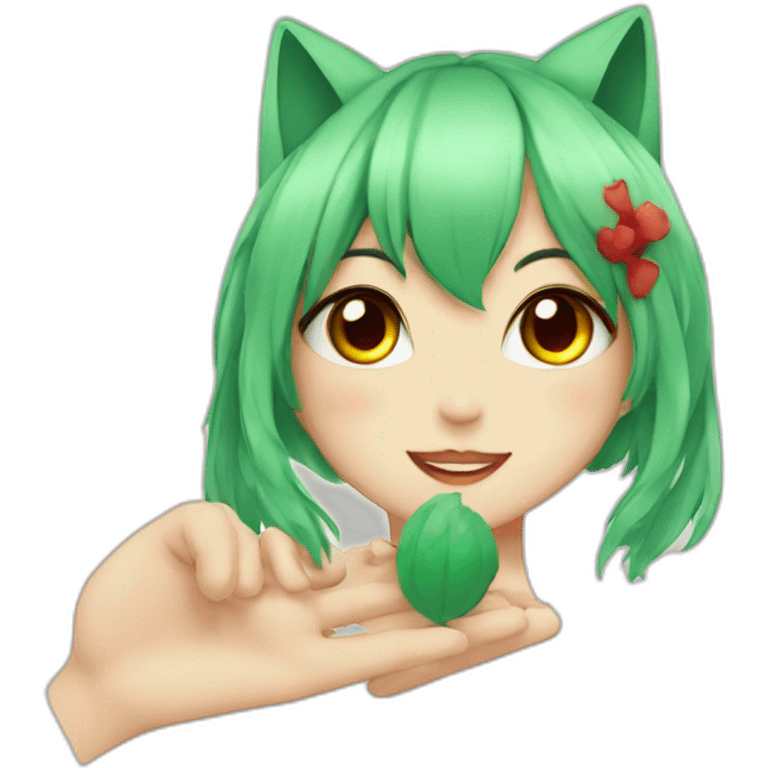 Neko girl with green hair and red eyes emoji