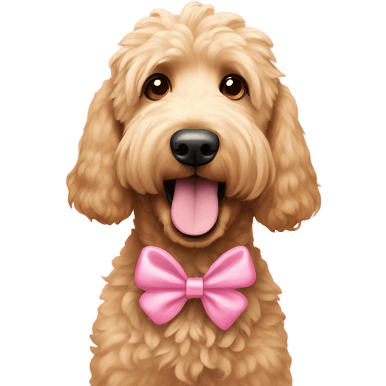 Golden doodle with pink bows on her ears emoji