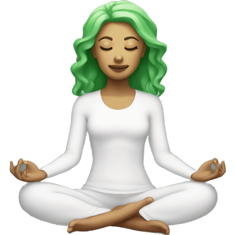 Chakra woman meditating with light skin and green hair emoji