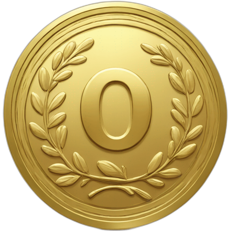 Golden round coin with large "0" label and little laurel emoji