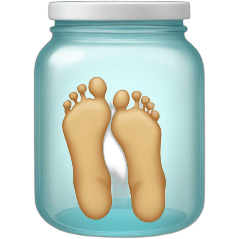 two human feet right and left of an empty glass jar between them emoji