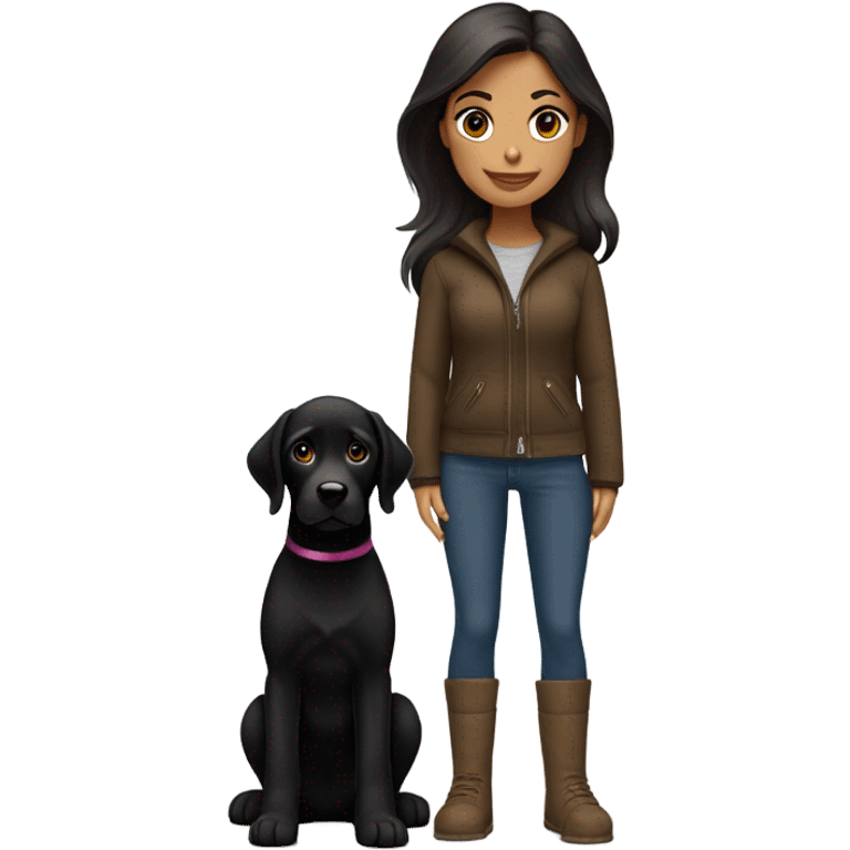 spanish brunette straight hair and slim body with Uggs and a pup black labrador emoji