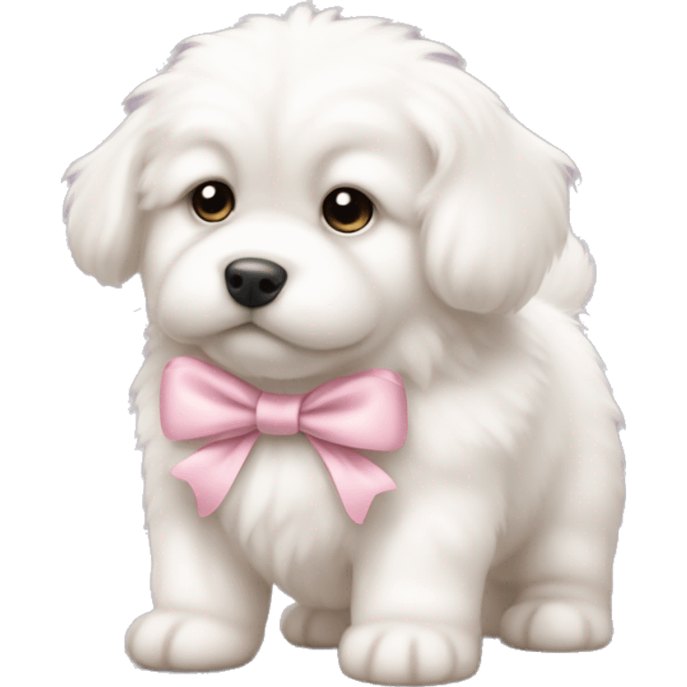 fluffy fat white puppy with pale pink bow emoji