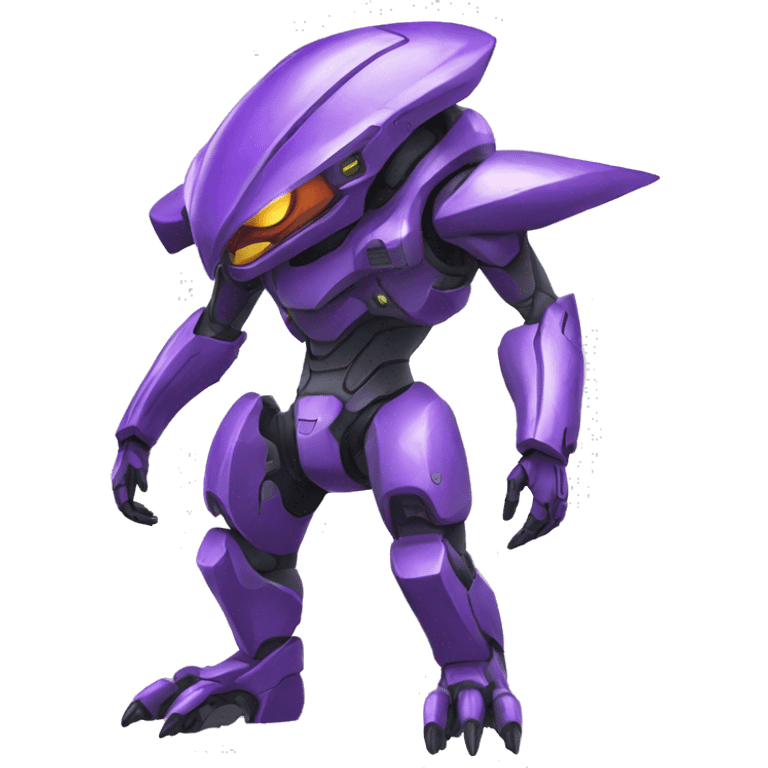 a Genesect-Raptor-Fakémon—hybrid with a futuristic visor-helmet full body emoji