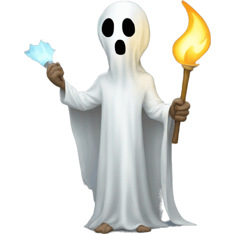 Man dressed as a ghost with a tourch  emoji