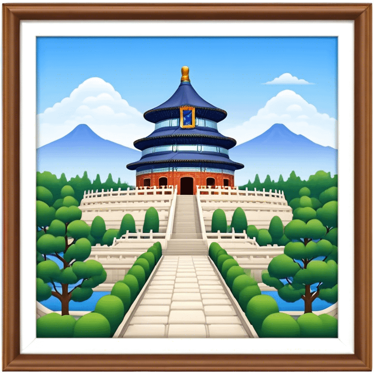 Cinematic Realistic Temple of Heaven Landmark Emoji, depicted with expansive historic architecture set in lush gardens rendered with lifelike detail and serene lighting. emoji