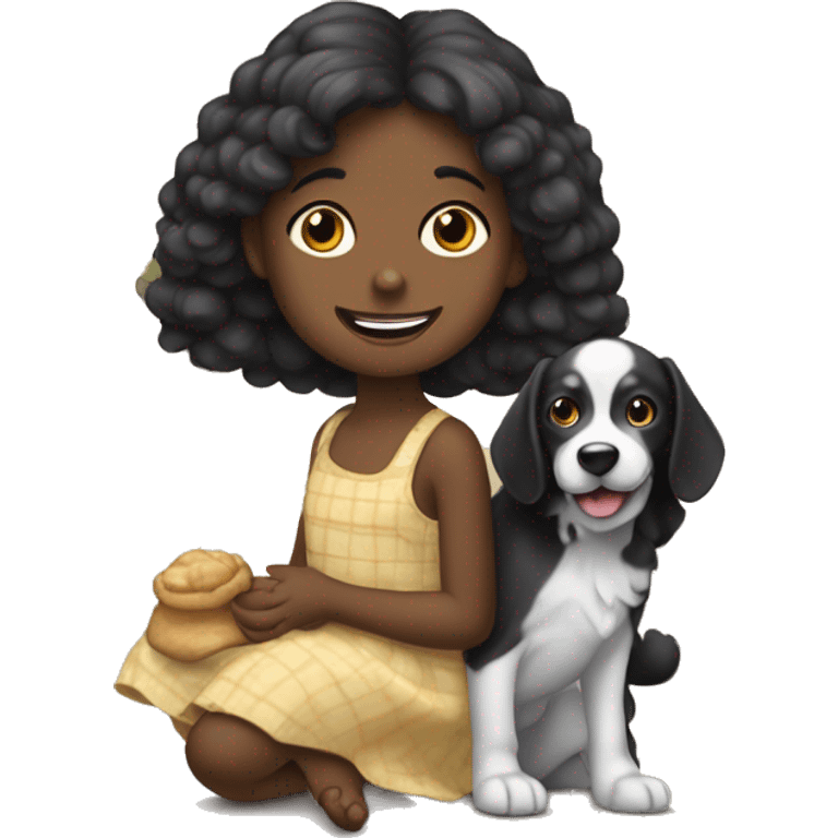 Una niña pelirroja abrazando a un perro negro emoji