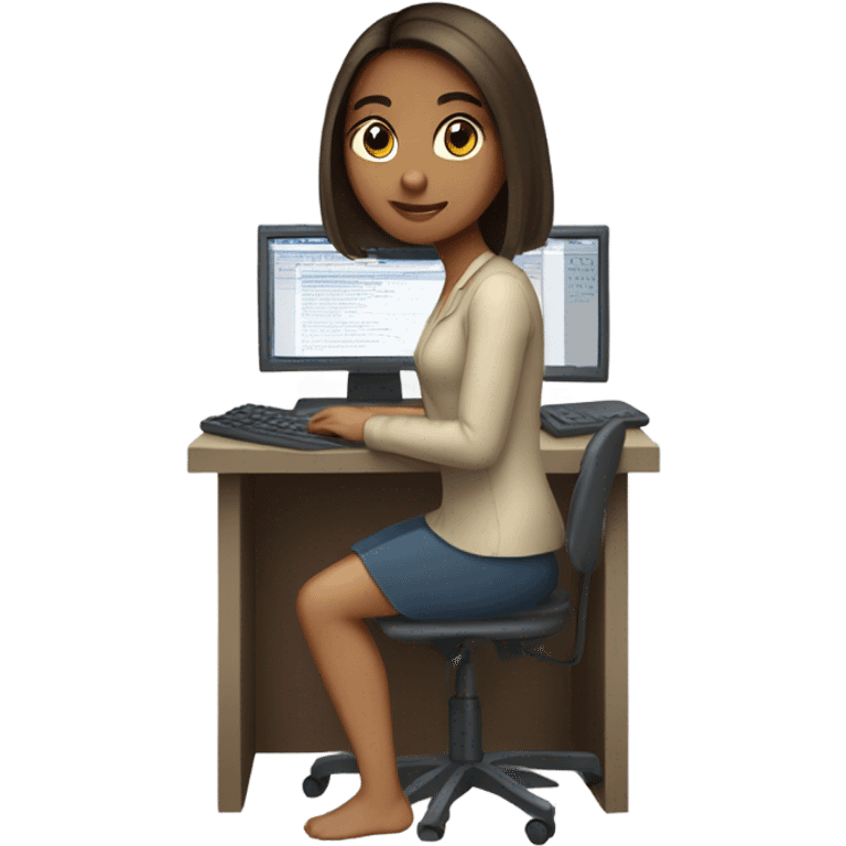 Medium straight hair computer science girl intern with a computer  light brown skin emoji