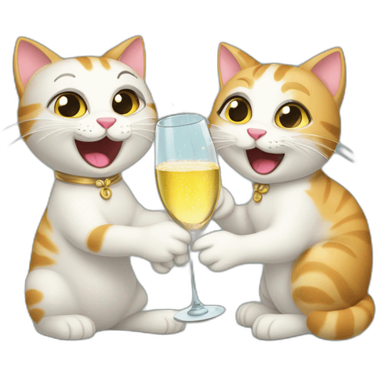 two happy cats toasting with glasses of champagne emoji