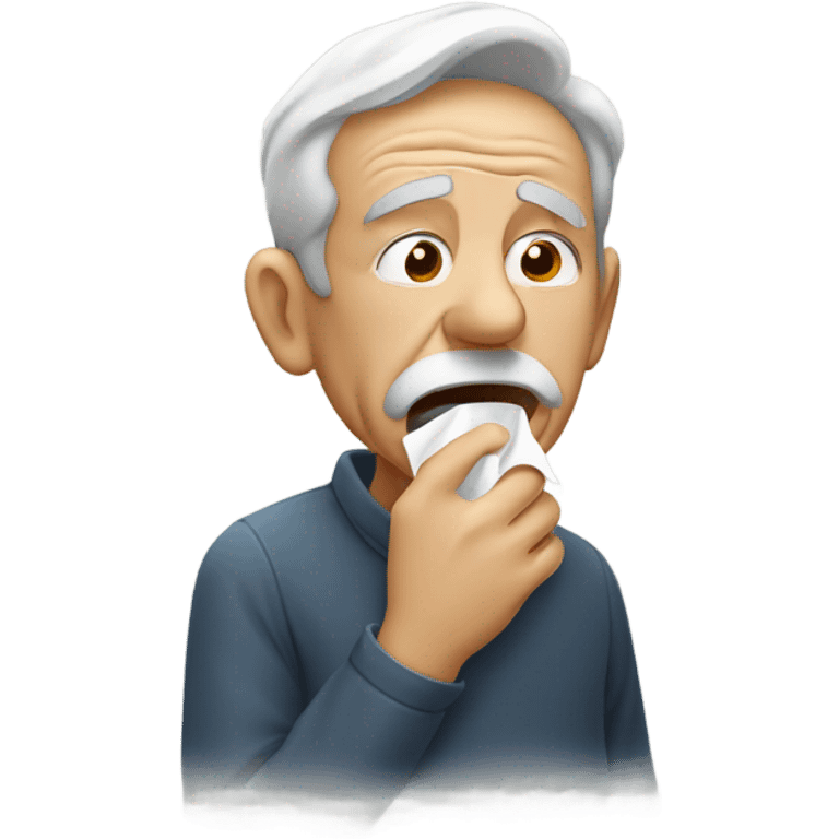 a old man coughing into a tissue looking very sick emoji