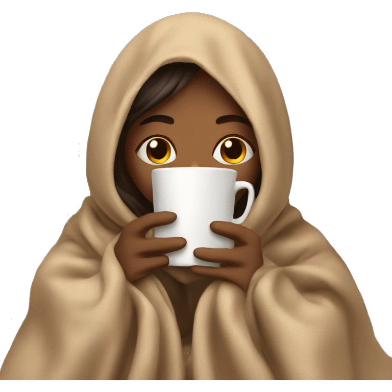 girl inside a blanket sipping coffee eyes closed emoji