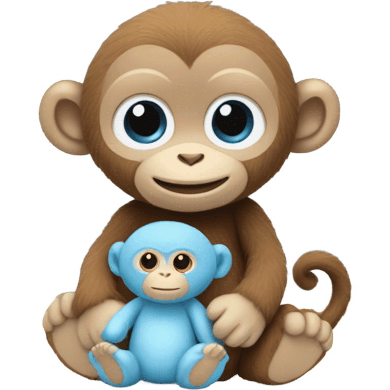 Light brown body, light blue eyes, baby monkey, jellycat stuffed animal emoji