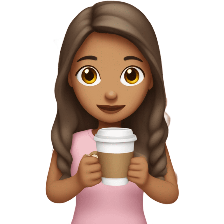 Girl with brown hair tan skin with a light pink bow and coffee emoji