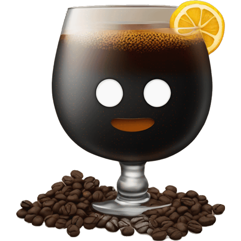 Black cocktail with coffee beans on the side. no garnish. whiskey glass emoji