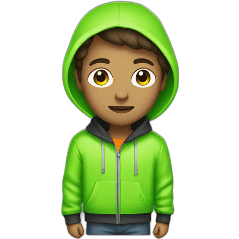 boy in neon green hoodie with cassette in his hand emoji