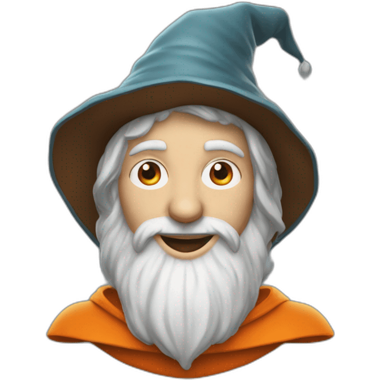 portrait of a wizard smiling, Merlin style, with an orange hat emoji