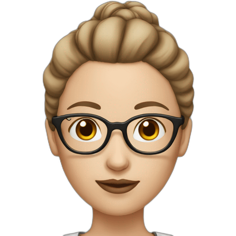 white skin woman with brown hair bun and glasses emoji