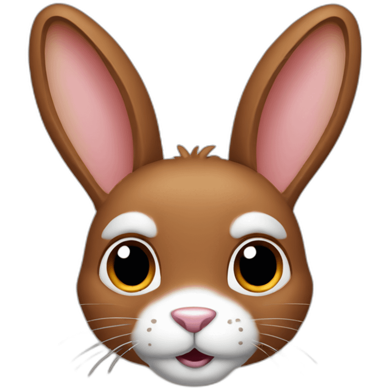 Rabbit with one ear up and one ear down. Brown fur and brown eyes emoji