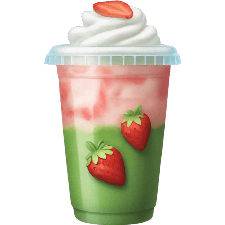 iced strawberry matcha latte in a plastic cup  emoji