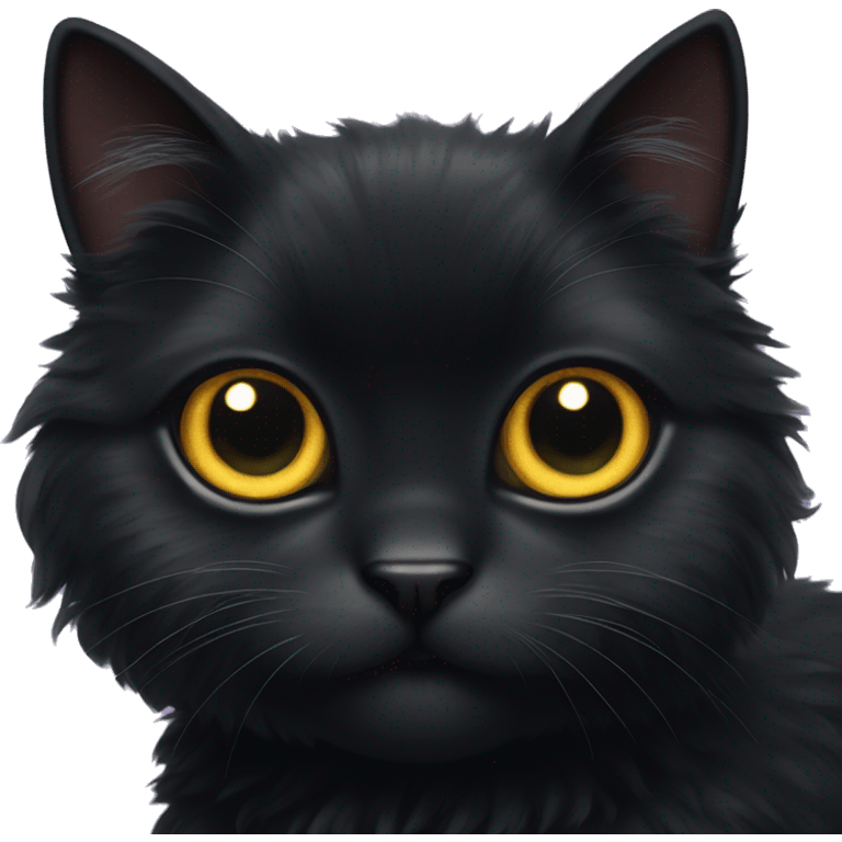 black fluffy cat with sparkling big eyes emoji