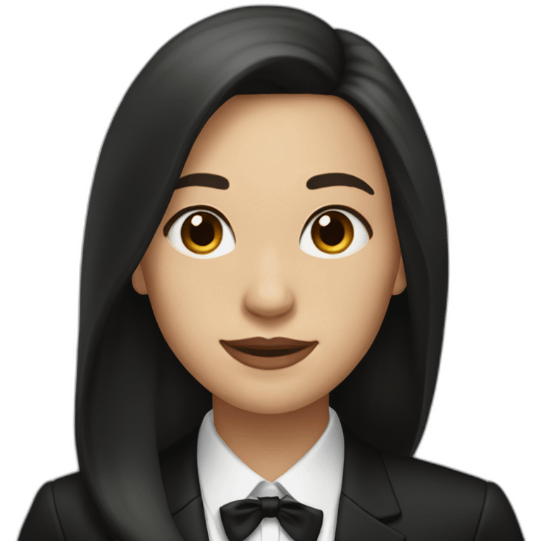 Brunette Woman with a long and straight hair wearing black suit with a black bow tie emoji