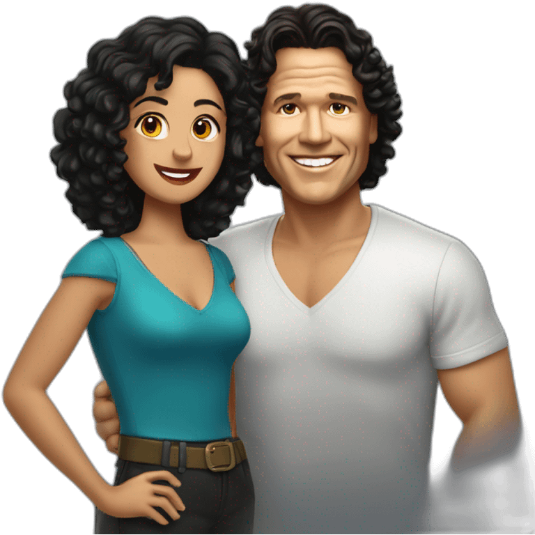 Carlos Vives with Colombian woman of 30's with short curly black hair emoji