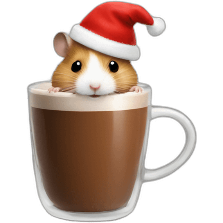 hamster with a christmas hat and a hot chocolate emoji