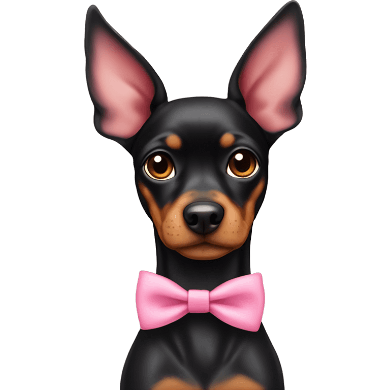 black tan pinscher big ears girly pink bow on head emoji