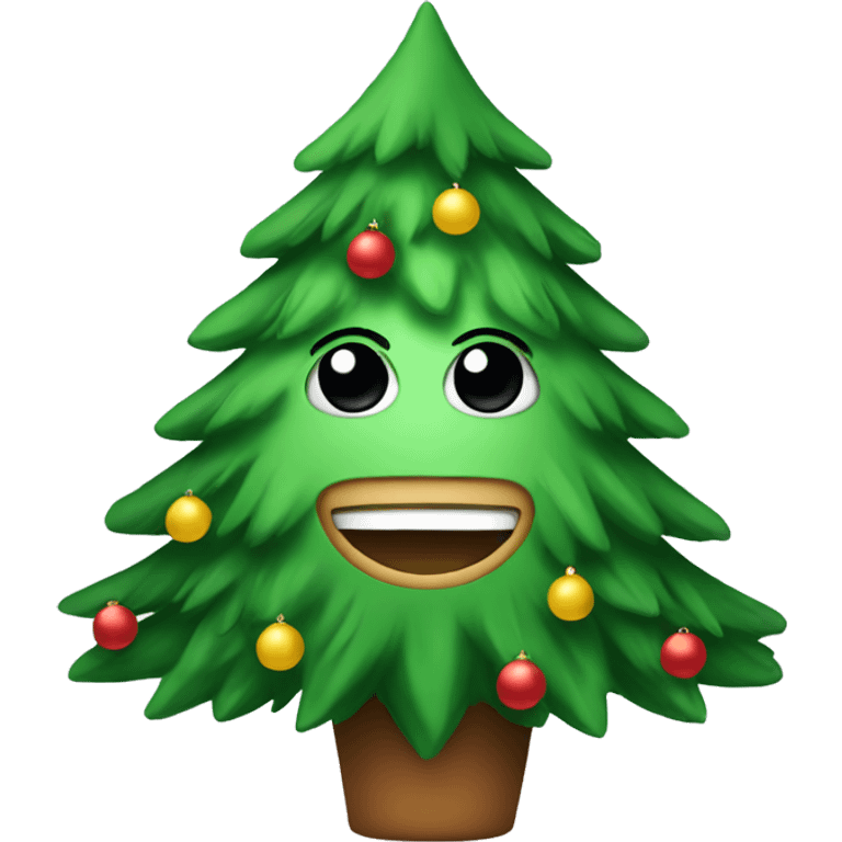 christmas tree with a face emoji