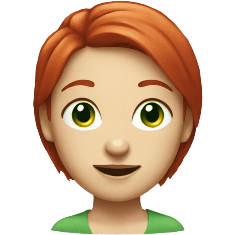 smiley woman face with short red hair an green eyes emoji