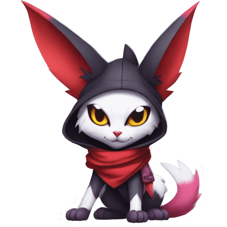 Cool Anthro Noibat-Zangoose-Litten-Sphynx-Feline-Pokémon with red scarf punk techwear cool fiddler-hat Full Body emoji