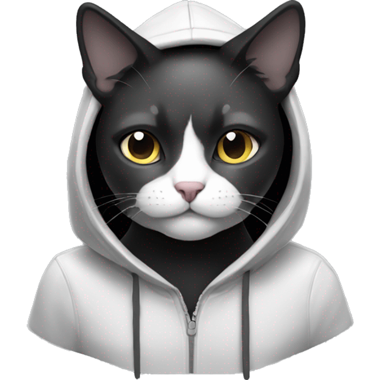 telegram sticker a black and white cat wearing a hoodie  emoji