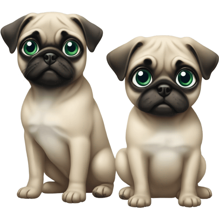 2 Baby pugs 1 with green eyes and 1 with blue  emoji