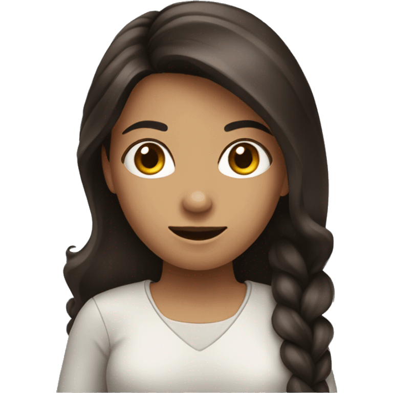 A girl with dark brown hair holding a phone  emoji