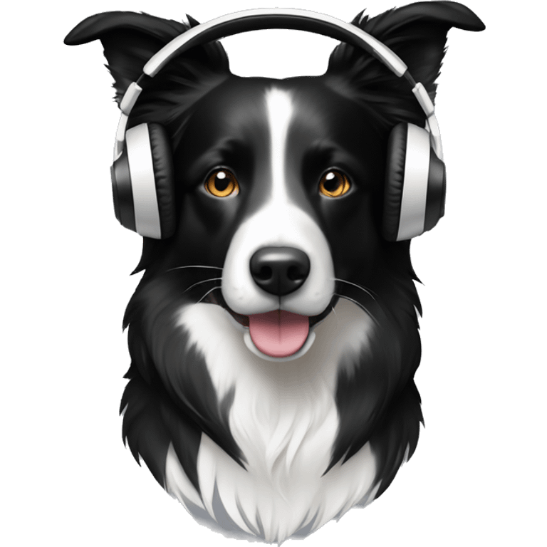 black and white border collie wearing headphones emoji