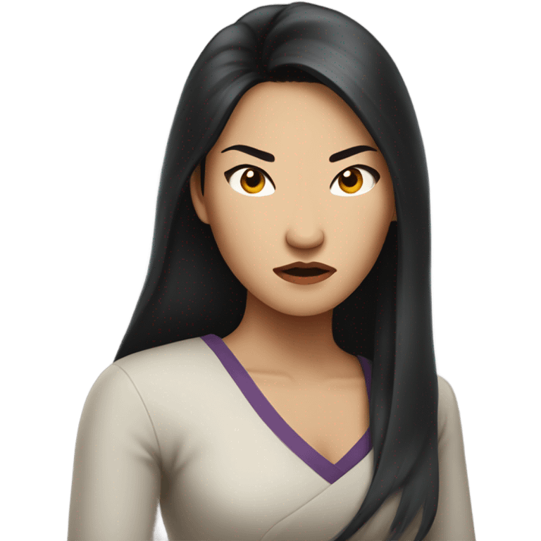 beautiful Asian brunette long hair angry emoji