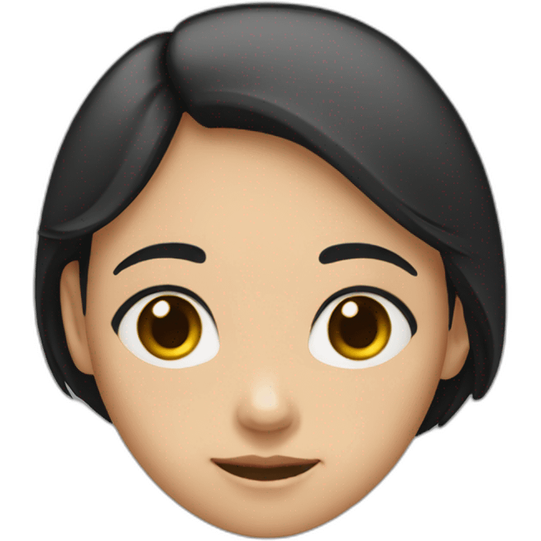 A girl with black hair and light skin puts her finger on her head emoji