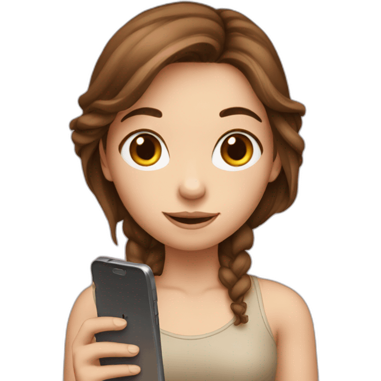 White cute girl with brown hair holding phone emoji