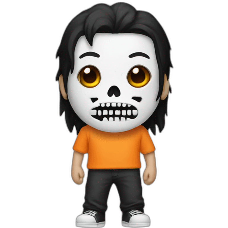 White Boy with black hair and skeleton mask and orange t shirt emoji