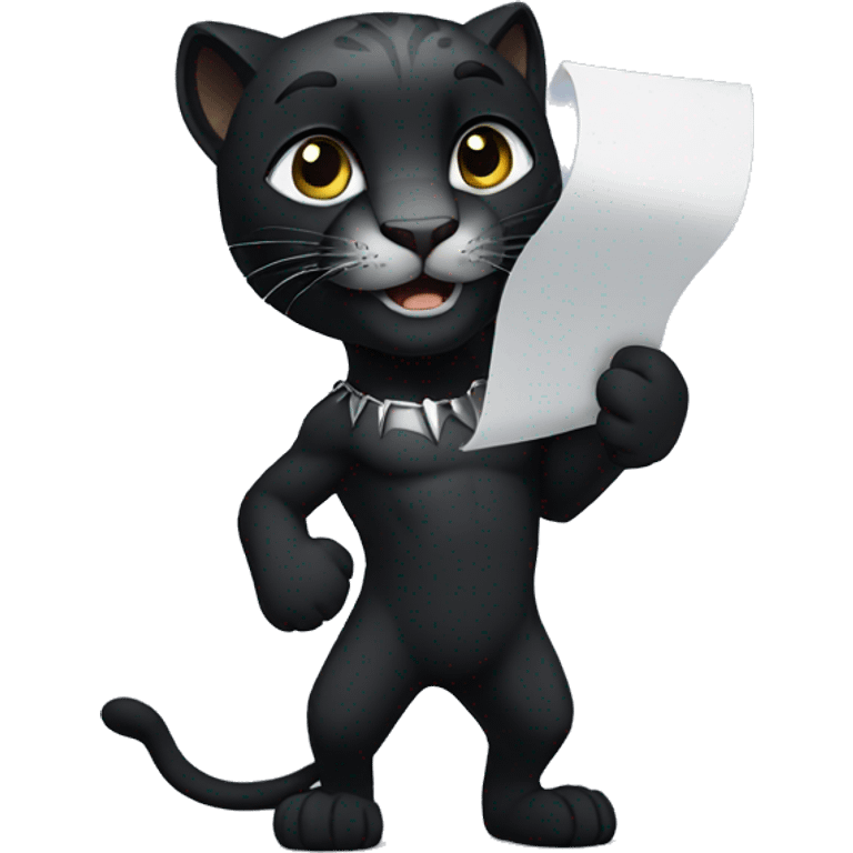 A black panther holding a white sheet of paper in its paws emoji